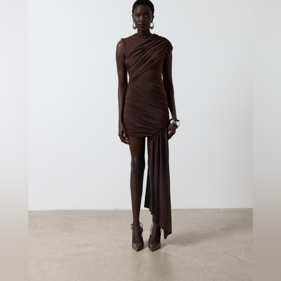 DE LA VALI ravenna mini dress In Brown Jersey - Picture 4 of 15